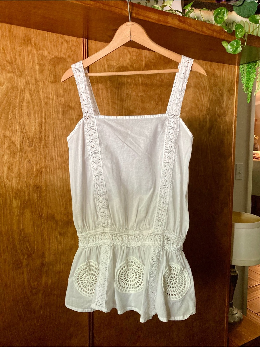 Vintage White Cotton Lace and Crochet Peplum Top